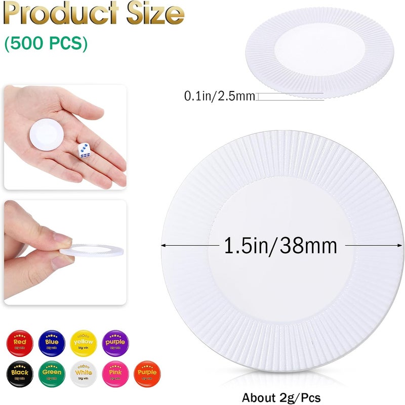 Leitee 500 Pcs White Plastic Poker Chips Bulk 1.5 Inch Mini Bingo Chips Tokens Markers Blank Casino Counting Discs Learning Math Counters for Adults Interlocking Game Counting Reward Card - Image 2